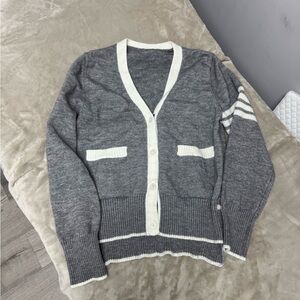 Gray and White Women's Cardigan Sweater